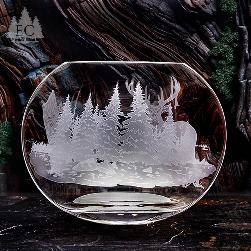 Whitetail Deer Neo Oval Crystal Vase