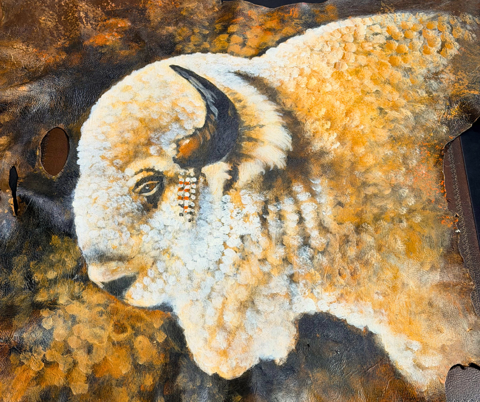 Original Painted Hide - White Buffalo Large