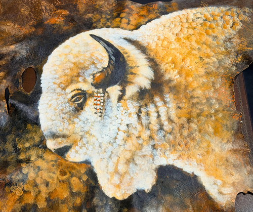 Original Painted Hide - White Buffalo Large