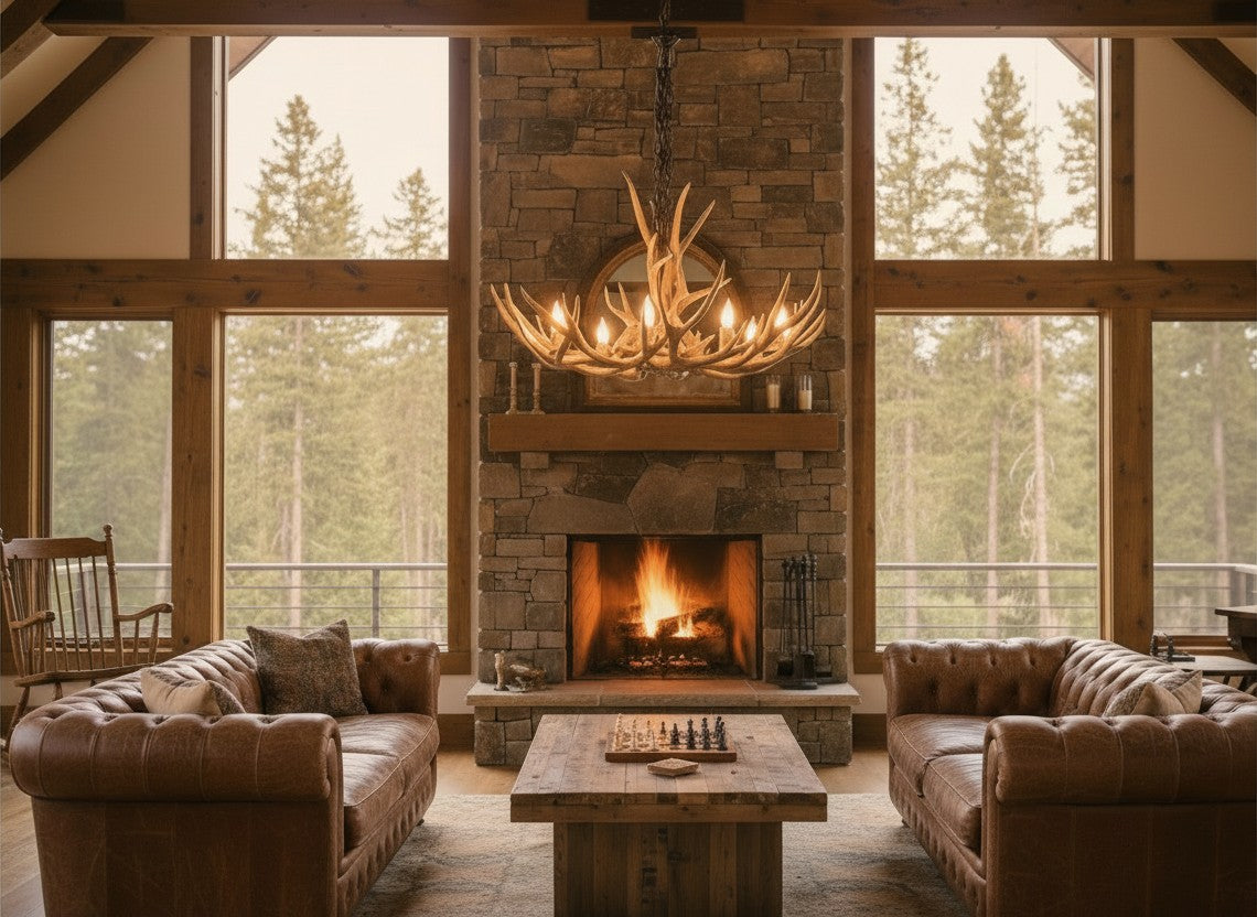 Large Farmhouse Mule Deer Antler Chandelier