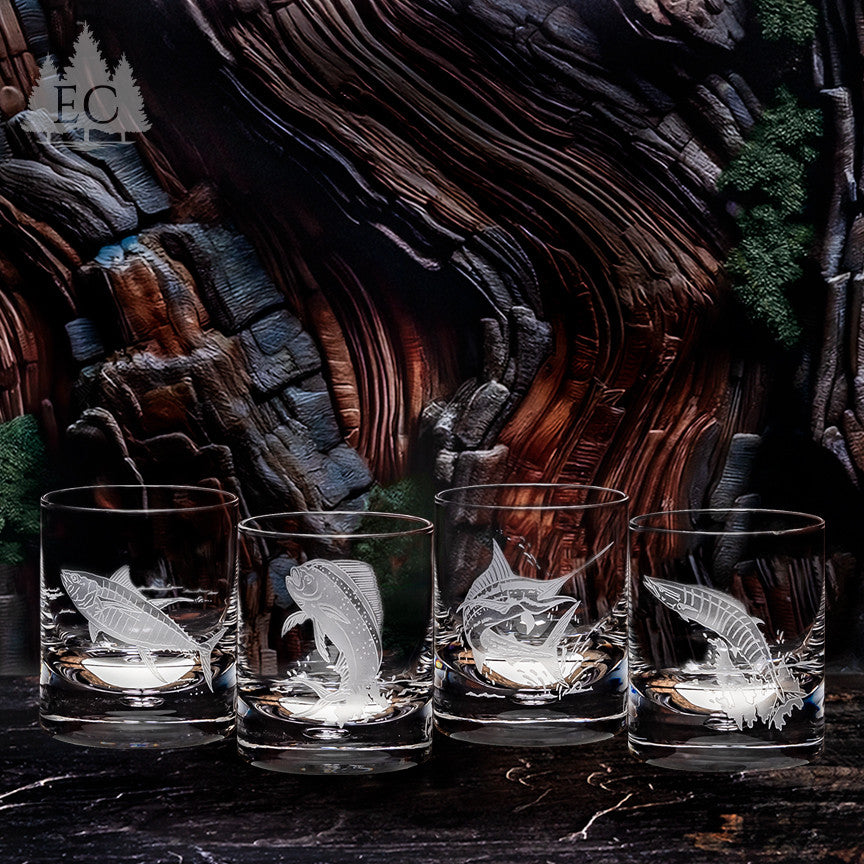 Game Fish Crystal Rocks Glasses, Set of 4