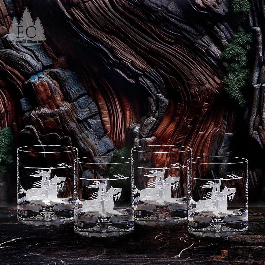 Plains Hunter Crystal Rocks Glasses, Set of 4