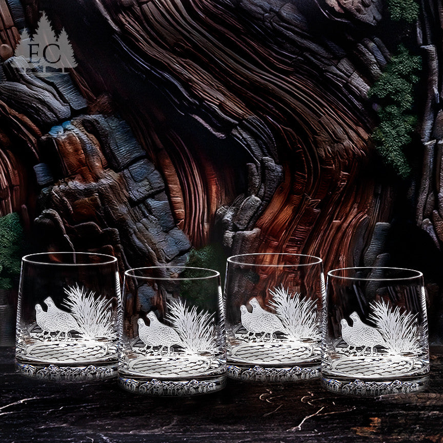 Bobwhite Quail Crystal Rocks Glasses, Set of 4