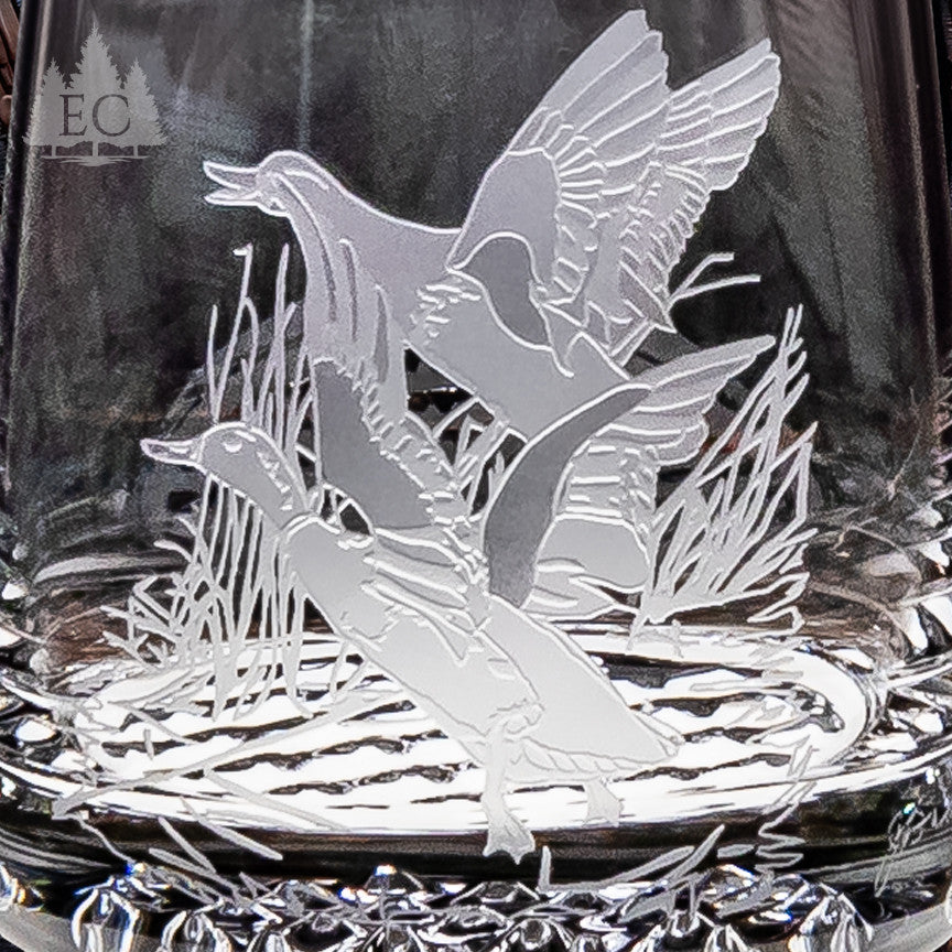 Mallard Scene Crystal Rocks Glasses, Set of 4