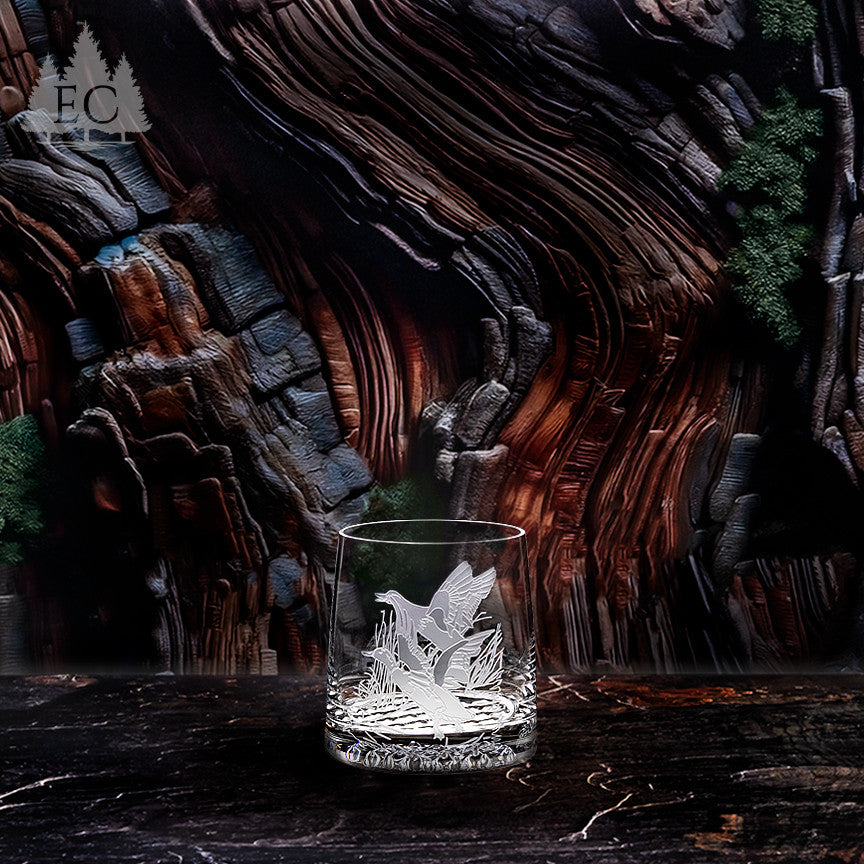 Mallard Scene Crystal Rocks Glasses, Set of 4