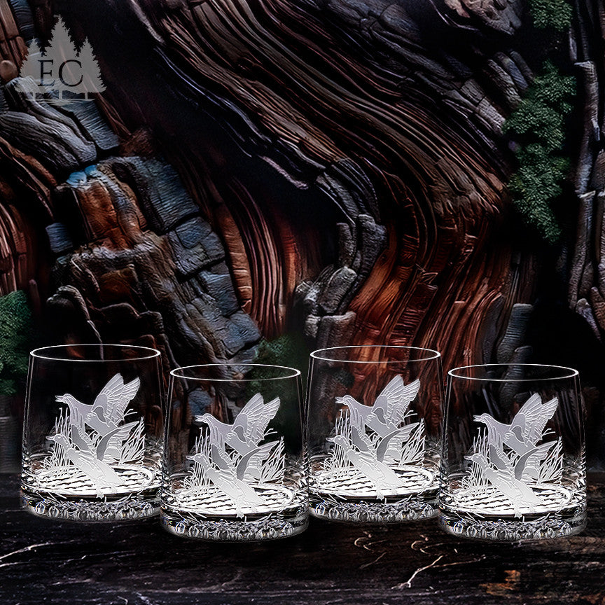 Mallard Scene Crystal Rocks Glasses, Set of 4
