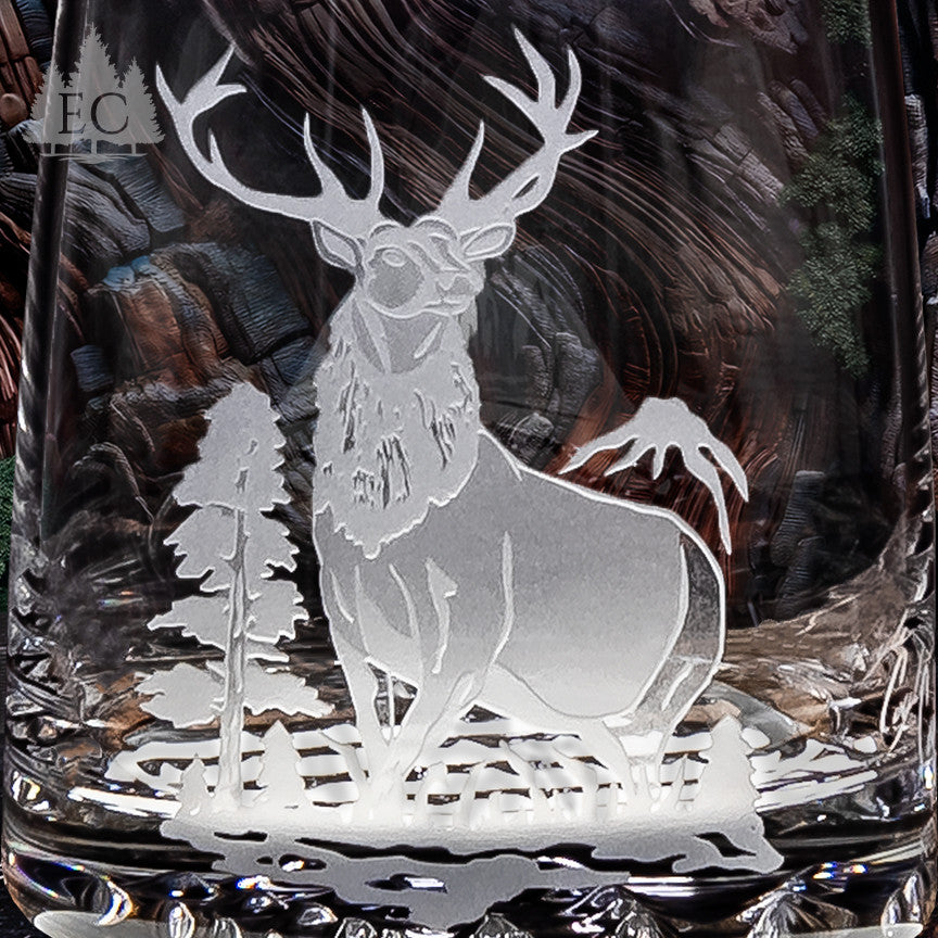 Mountain Elk Crystal Rocks Glasses, Set of 4