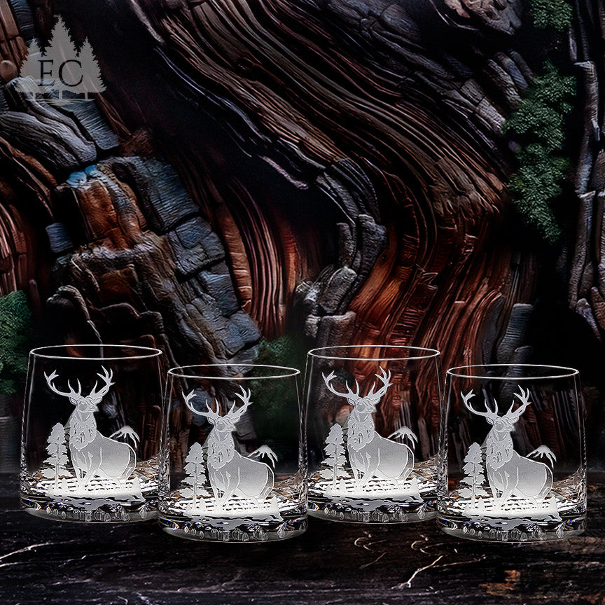 Mountain Elk Crystal Rocks Glasses, Set of 4