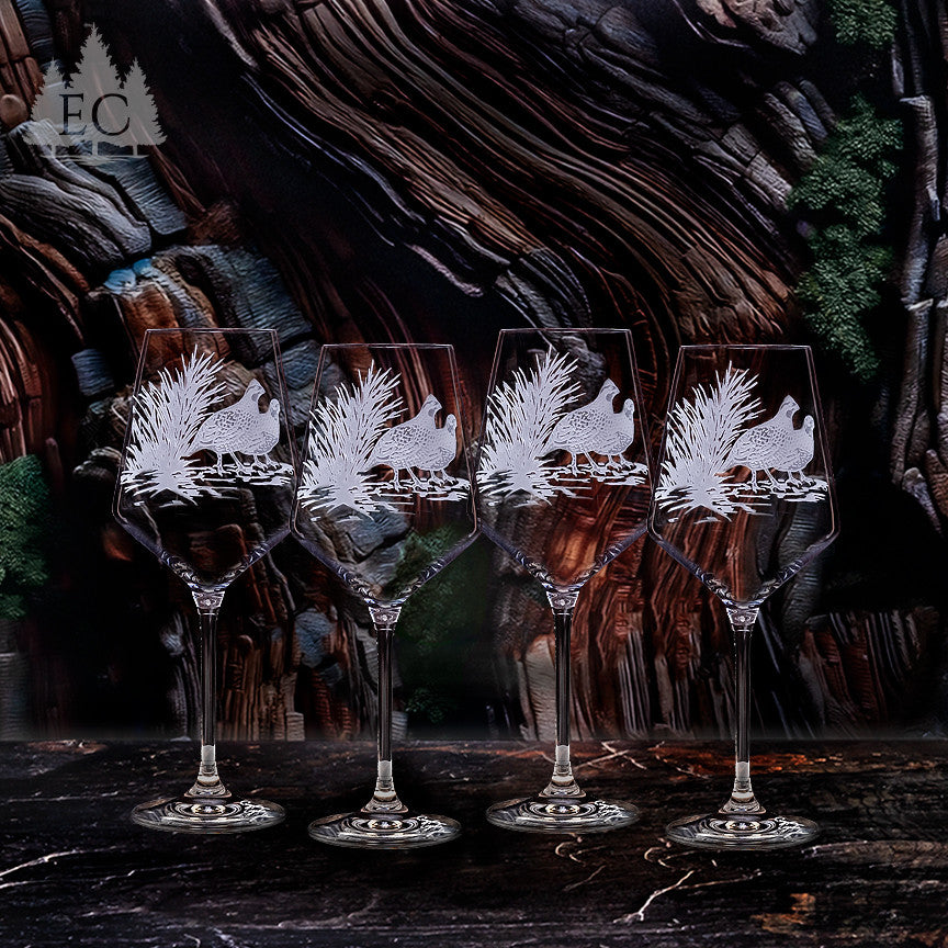 Bobwhite Quail Crystal White Wine Glasses, Set of 4