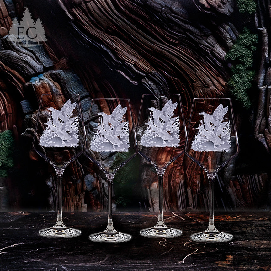 Mallard Scene Crystal White Wine Glasses, Set of 4