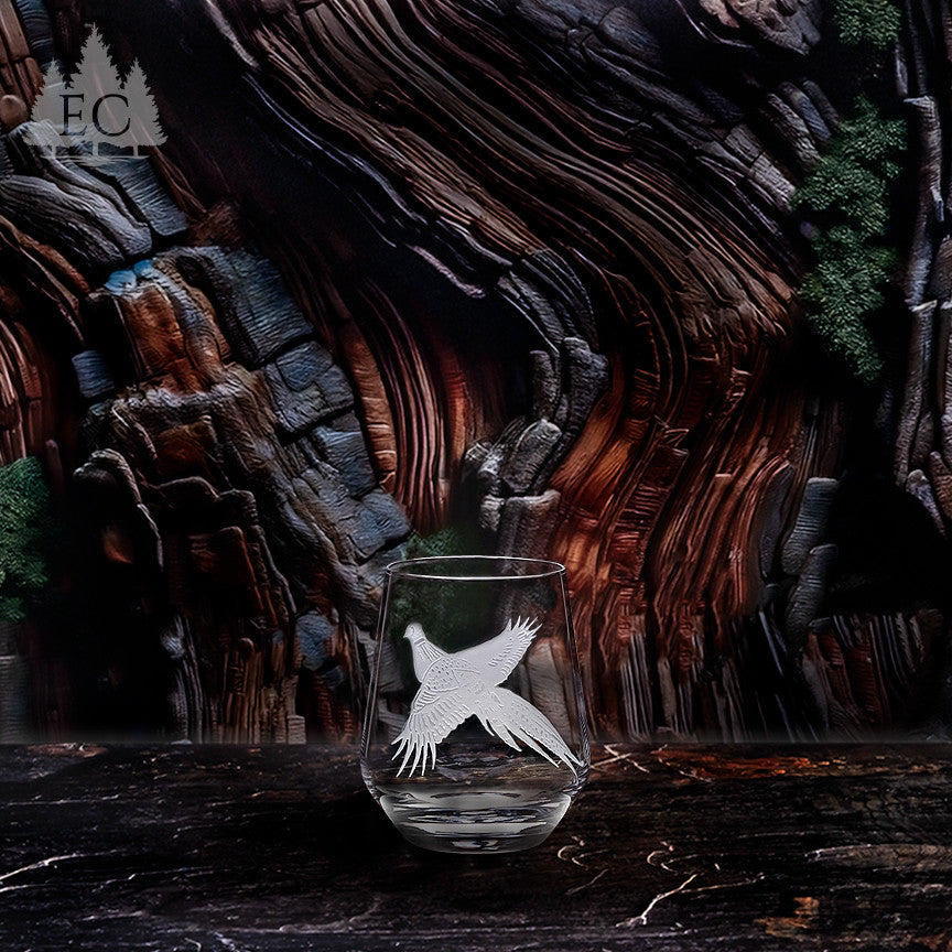 Pheasant Crystal Stemless Wine Glasses, Set of 4