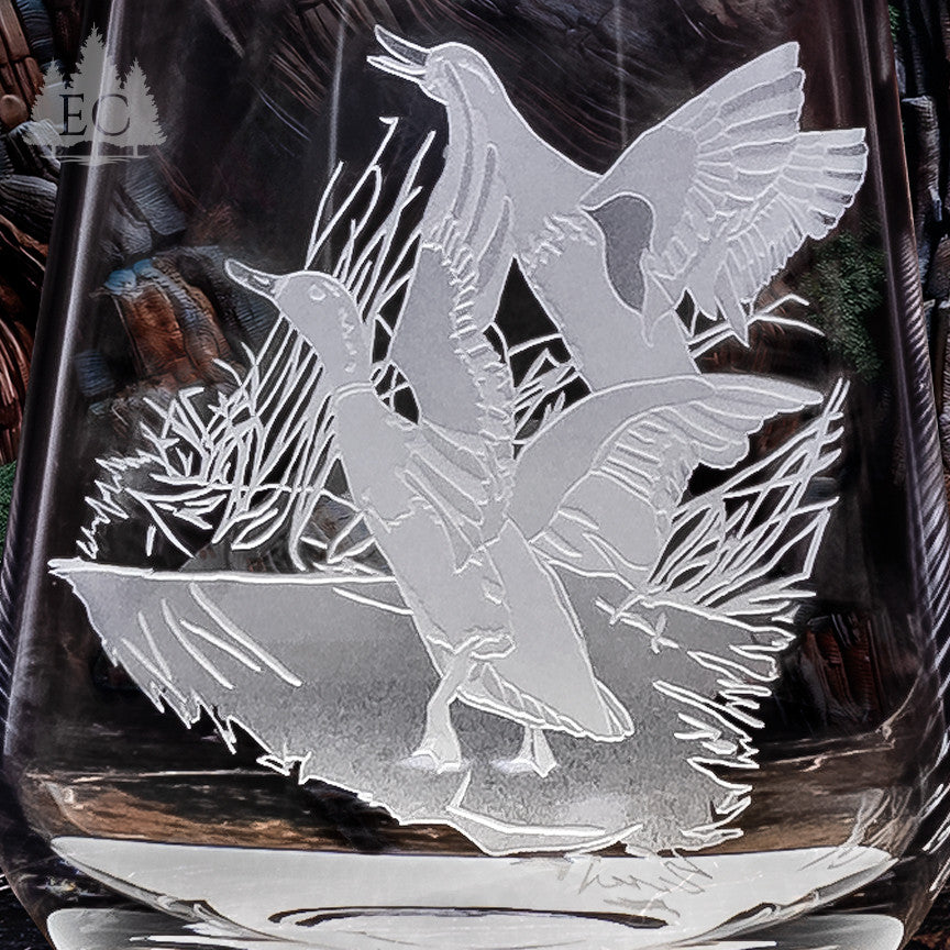 Mallard Scene Crystal Stemless Wine Glasses, Set of 4