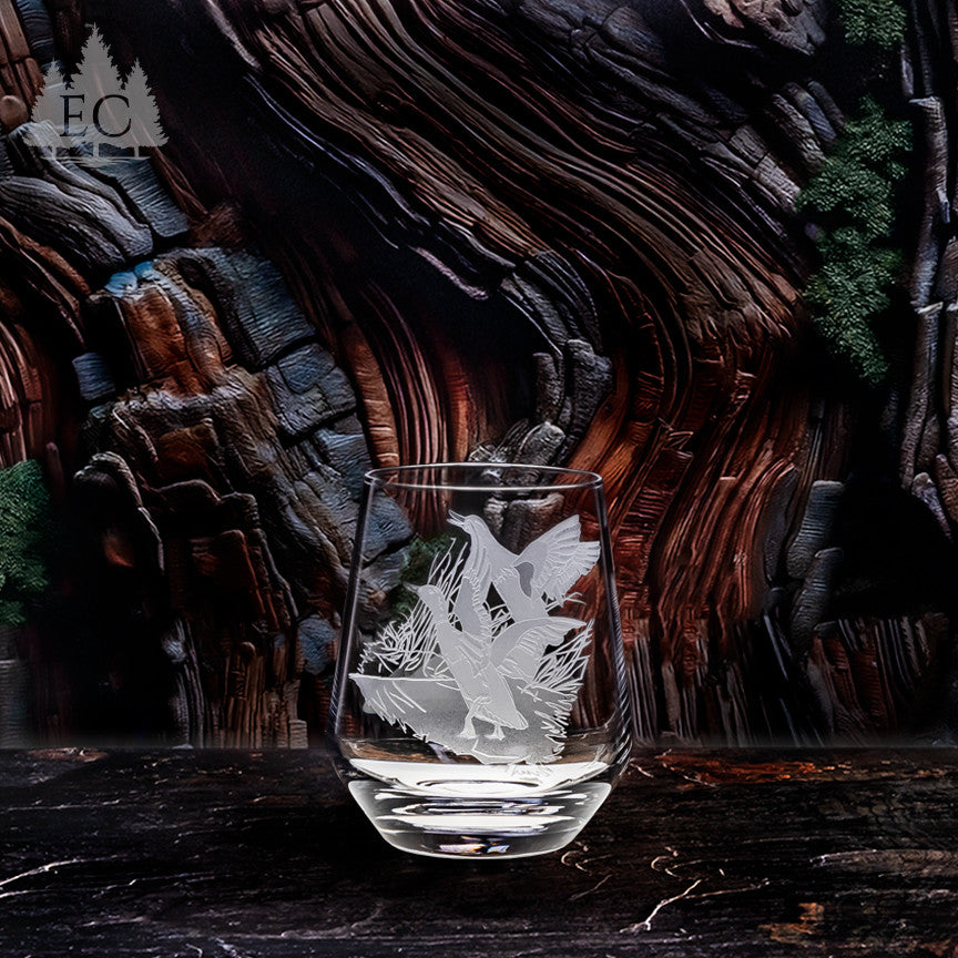 Mallard Scene Crystal Stemless Wine Glasses, Set of 4