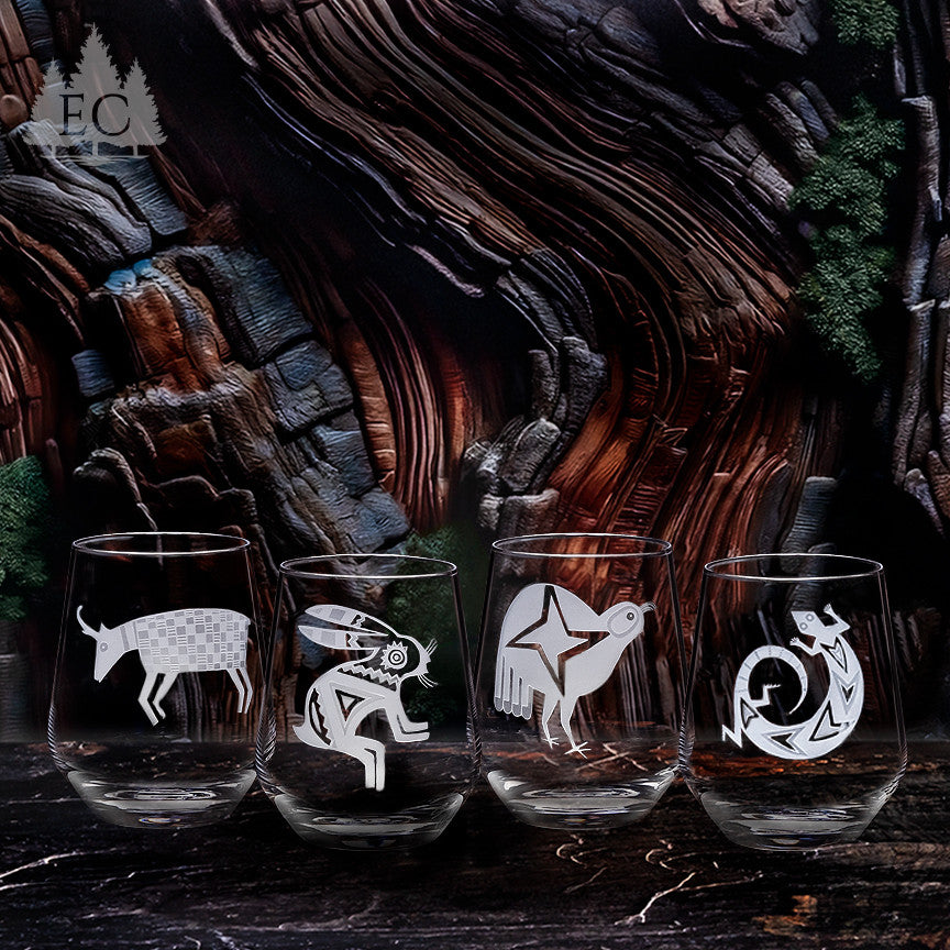 Desert Guardians Crystal Stemless Wine Glasses, Set of 4