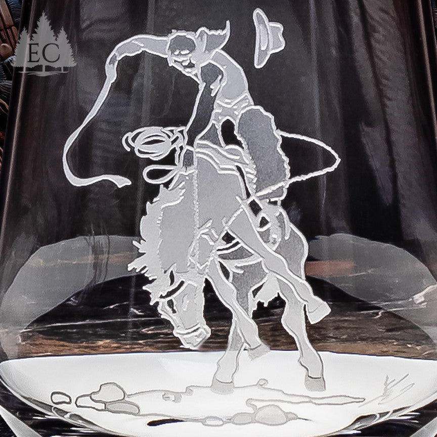Bronco Rider Crystal Stemless Wine Glasses, Set of 4