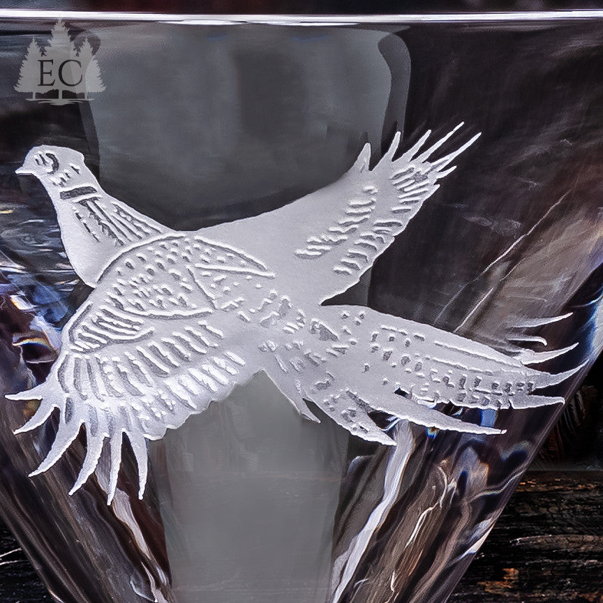 Pheasant Crystal Martini Glasses, Set of 4