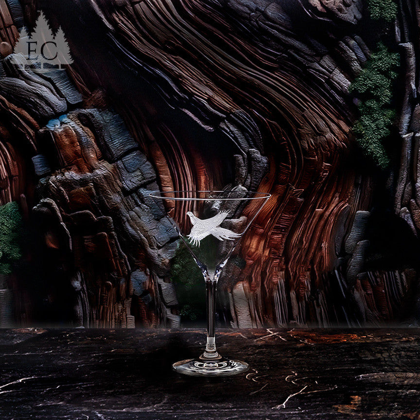 Pheasant Crystal Martini Glasses, Set of 4