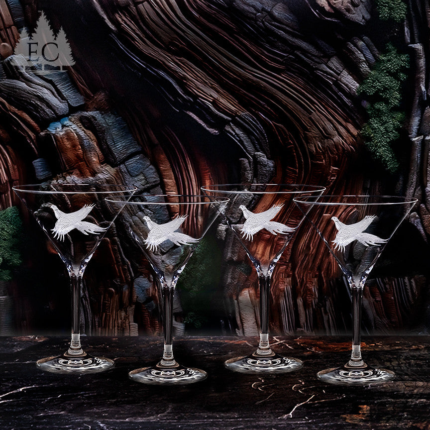 Pheasant Crystal Martini Glasses, Set of 4