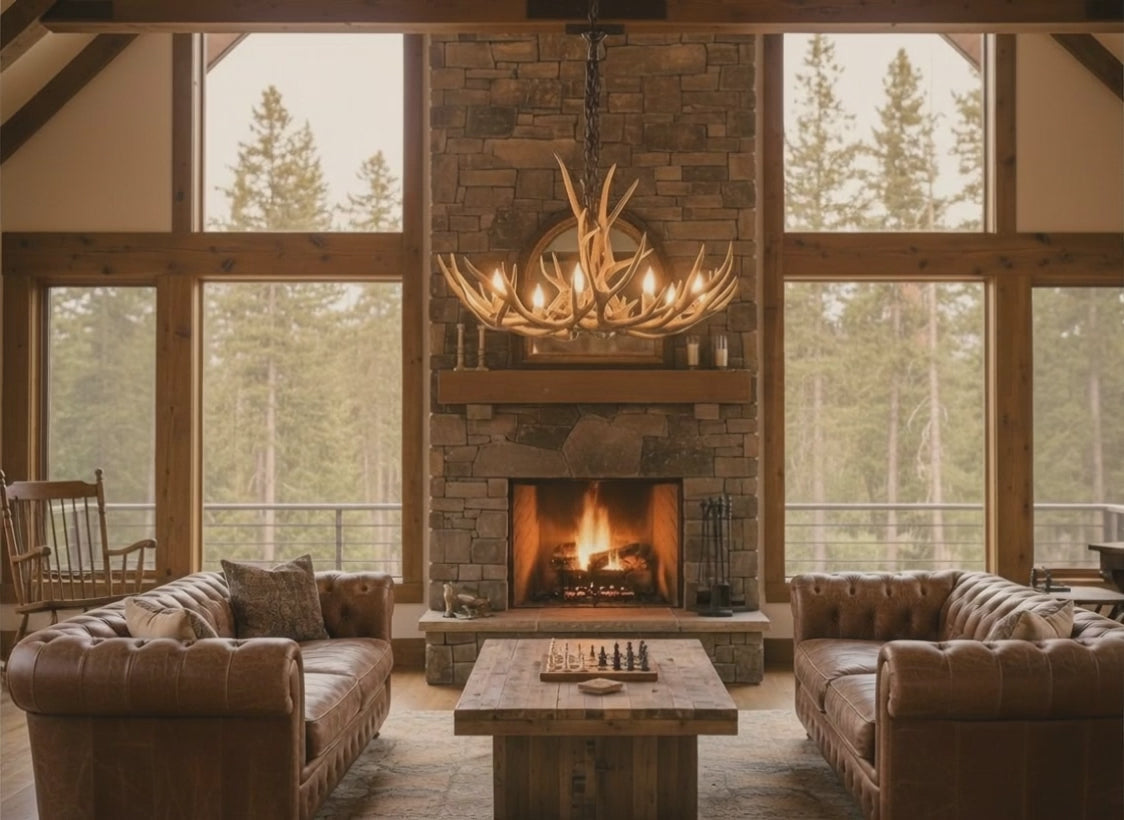 Large Farmhouse Mule Deer Antler Chandelier